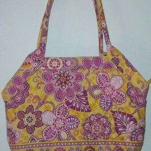 Vera Bradley Cotton Tote Bag Pink Yellow Flowers
